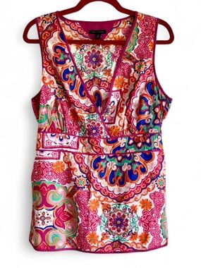 Tommy Hilfiger V Neck Wrap Front Floral Sleeveless Shirt Size 12